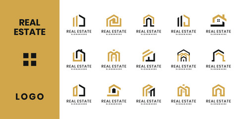 Modern real estate logo collection with house icons for property and architecture branding business