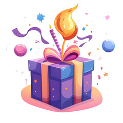 Festive gift box with candle and confetti a birthday surprise