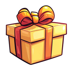 A yellow gift box with an orange ribbon and bow a perfect present