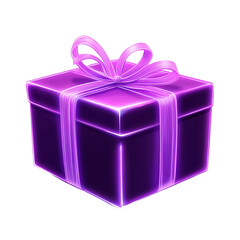 Glowing purple gift box with a big ribbon a present for you
