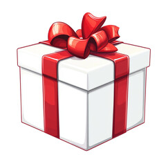 A white gift box with a big red ribbon bow a perfect present