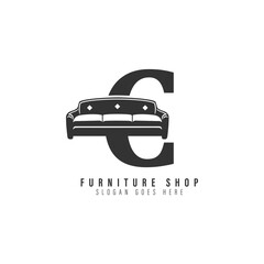 Letter C Sofa Logo Design. Alphabet C Furniture icon
