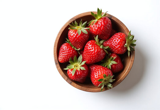 Fresh Strawberries in Wooden Bowl