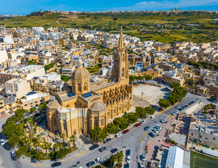 Drone view of Paris church on Gozo island, Malta island