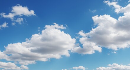 Obraz premium Serene vista of fluffy cumulus clouds drifting across a vibrant blue sky expanse