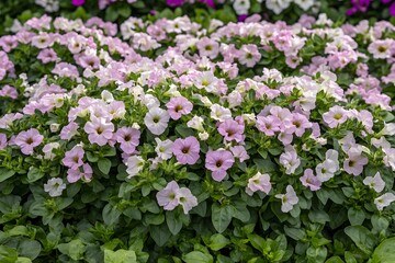 Stunning Light Purple Petunia Flowers Blooming in Garden Bed