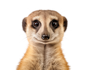 A close up portrait of a meerkat with a transparent background looking directly at the camera with wide eyes png