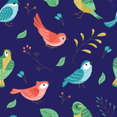 Vector spring birds seamless pattern background