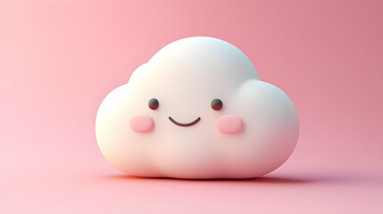 Smiling White Cartoon Cloud on Pink Background