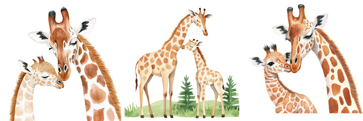 Obraz premium Heartwarming Giraffe drawings Featuring Nurturing Parenthood Moments