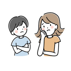何かに悩む親子のイラスト