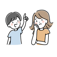 何かに悩む親子のイラスト
