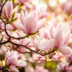 Obraz premium Stunning Pink Magnolia Blossoms Spring Flowers