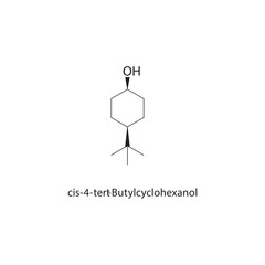 cis-4-tert-Butylcyclohexanol skeletal structure. Alcohol compound schematic illustration. Simple diagram, chemical formula.