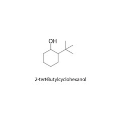 2-tert-Butylcyclohexanol skeletal structure. Alcohol compound schematic illustration. Simple diagram, chemical formula.