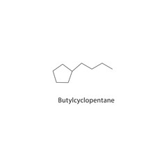 Butylcyclopentane skeletal structure. Cycloalkane compound schematic illustration. Simple diagram, chemical formula. © Basstock