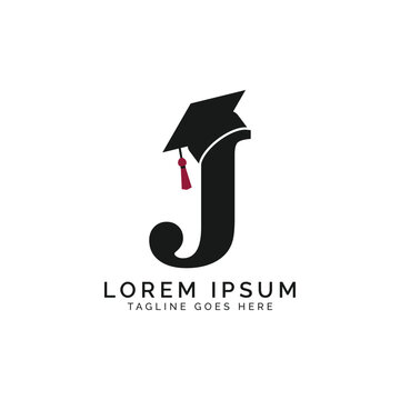 Letter J with Graduation Cap Logo. Alphabet J Education Hat icon