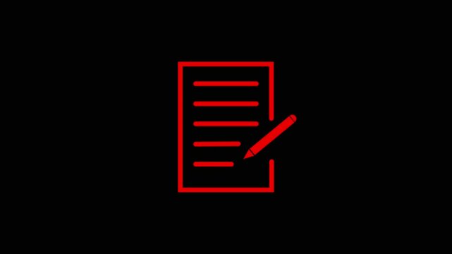 Document icon with pen sign animation. Documents checklist with a pen icon isolated. five line , Documents list icon, Business Documents icon isolated .