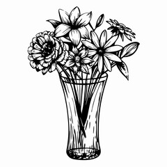 A Beautiful Black and White Bouquet of Fresh Flowers in a Vase Representing Nature and Elegance