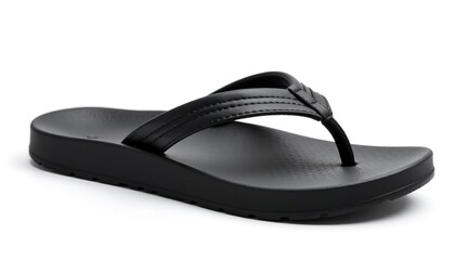 Single black flip-flop, isolated on white background , comfort, texture, plastic