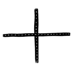 Cute straight intersection asphalt black road street crayon watercolour doodle illustration cartoon map town direction maker clipart