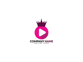 King Media Video Play Logo Design Template, play button and king for film and movie logo design,