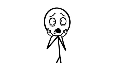 Stick Figure Shocked with Hands on Face Character Illustration
