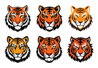 Colorful Tiger Face Icons – Wildlife Art in Modern Style