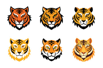 Realistic and Stylized Tiger Head Icons in High-Quality Vector