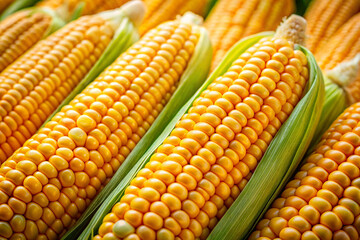 Delicious corn. Close-up. Firmness, luster. Shine. Watery. Sleekness.