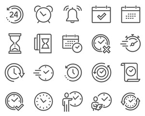 Simple Set of Time Related Vector Line Icons. Contains such Icons as Time Inspection, Log, Calendar and more.
