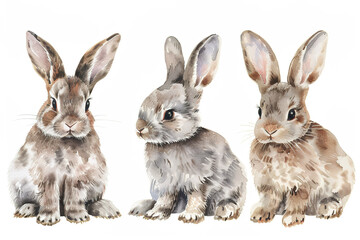 Obraz premium Trio of Adorable Rabbits Facing Forward on White Background