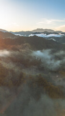 Aerial View of Foggy Mountain Landscape