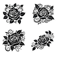Black Vector Rose with Bold Tattoo Style