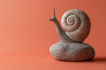 Ornate snail resting on a smooth, gray stone.