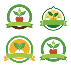 Set of eco friendly icons. Ecologic food stamps. Organic natural food labels.