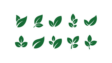 Naklejka premium Green Leaf Icons: A set of stylish green leaf icons, embodying the essence of nature's vitality and the beauty of flora. The vector elements evoke a sense of harmony and sustainable design.