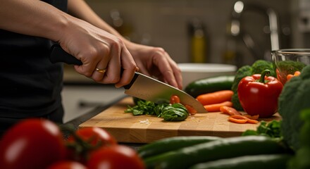 Healthy eating person preparing fresh vegetables on cutting board