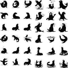 Sea Lion Silhouette Vector | Marine Animal Clipart Sea Lion Outline Bundle | Ocean Wildlife Silhouette Pack
