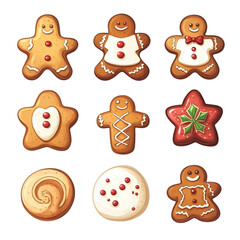 Assorted delicious Christmas cookies gingerbread men star shapes and swirls a festive treat