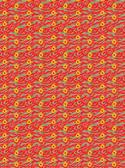 A seamless floral pattern featuring elegant flowers on a bold red background. This eye-catching design is perfect for fabric prints, wrapping paper, wedding stationery, digital backgrounds, wallpaper.