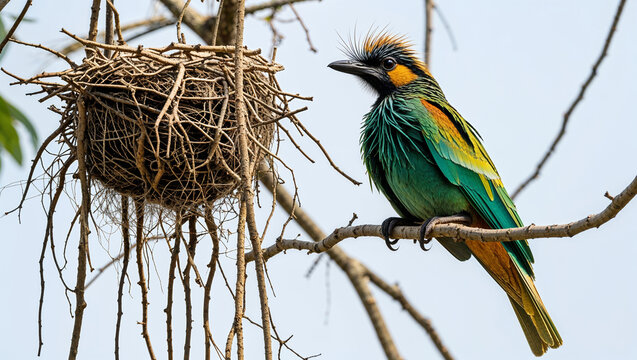 Colorful Dollarbird Perched Near Nest Building New Home Habitat In Nature