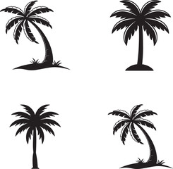 set of palm trees silhouettes