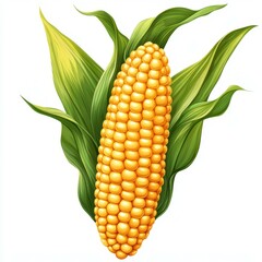 Obraz premium Fresh, ripe corn on the cob surrounded by green leaves in a farm setting during summer