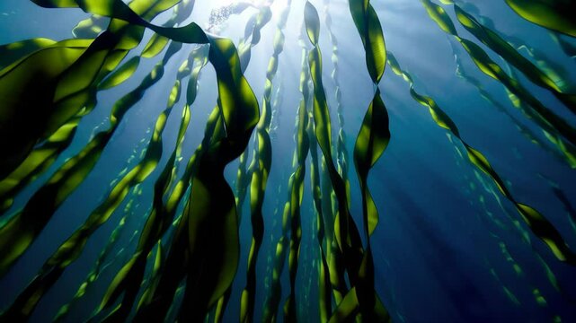 Underwater seaweed swaying in ocean current