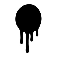 Silhouette of a black circular shape with dripping paint effect on a clean white background, ideal for grunge or horror themes. Dripping black oil stain. Vector illustration