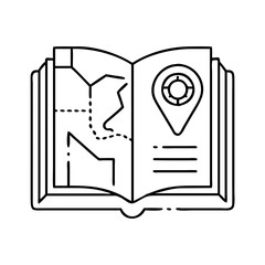 book with a map icon, book with a map line art - simple line art of book with a map, perfect for book with a map logos and icons