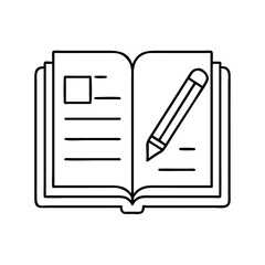 book with a pencil icon, book with a pencil line art - simple line art of book with a pencil, perfect for book with a pencil logos and icons