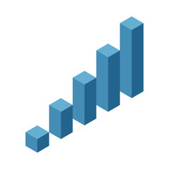 Blue isometric bar graph with ascending columns, representing growth, progress, or financial success on a white background. Vector illustration