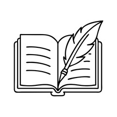 book with feather pen icon, book with feather pen line art - simple line art of book with feather pen, perfect for book with feather pen logos and icons